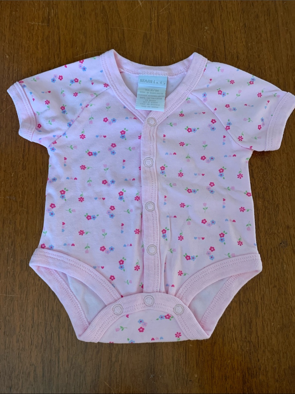 🫐3/$30 NWOT Vintage Sears Light Pink Floral Snap-Front Baby One-Piece size 1m